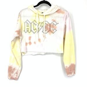 AC/DC Women's S High Voltage Colorful Tie Dye Crop Pullover Hoodie Sweatshirt